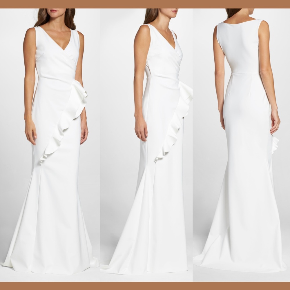 $1090 CHIARA BONI La Petite Robe Keke Ruffle Surplice Gown‎ [ SZ 44 ]